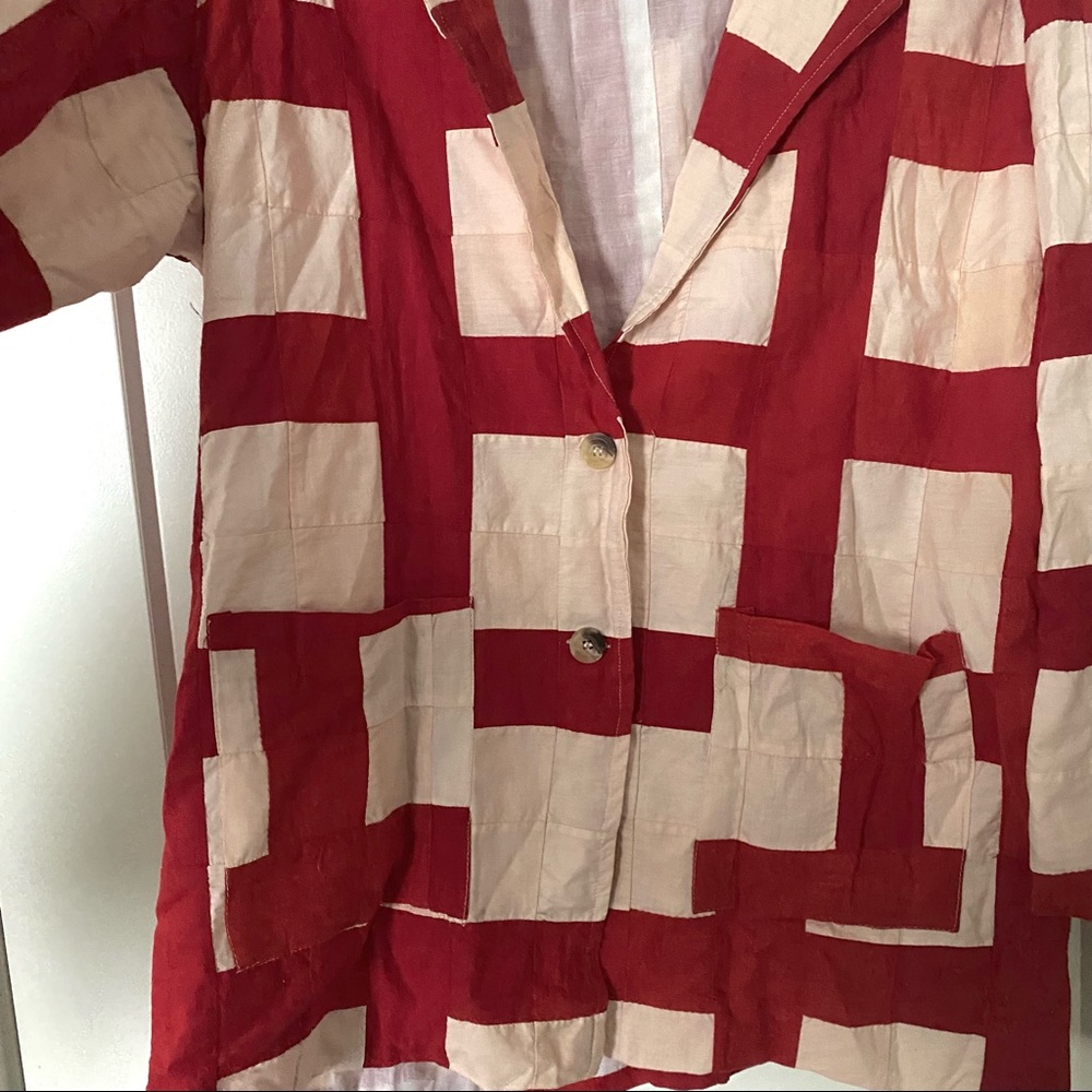 Women's Red and Cream Checkered Jacket - Picture 3 of 5